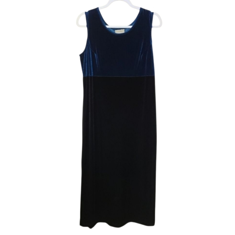 Coldwater‎ Creek Blue Black Velvet Dress Womens 10 Whimsigoth Dark Fairycore